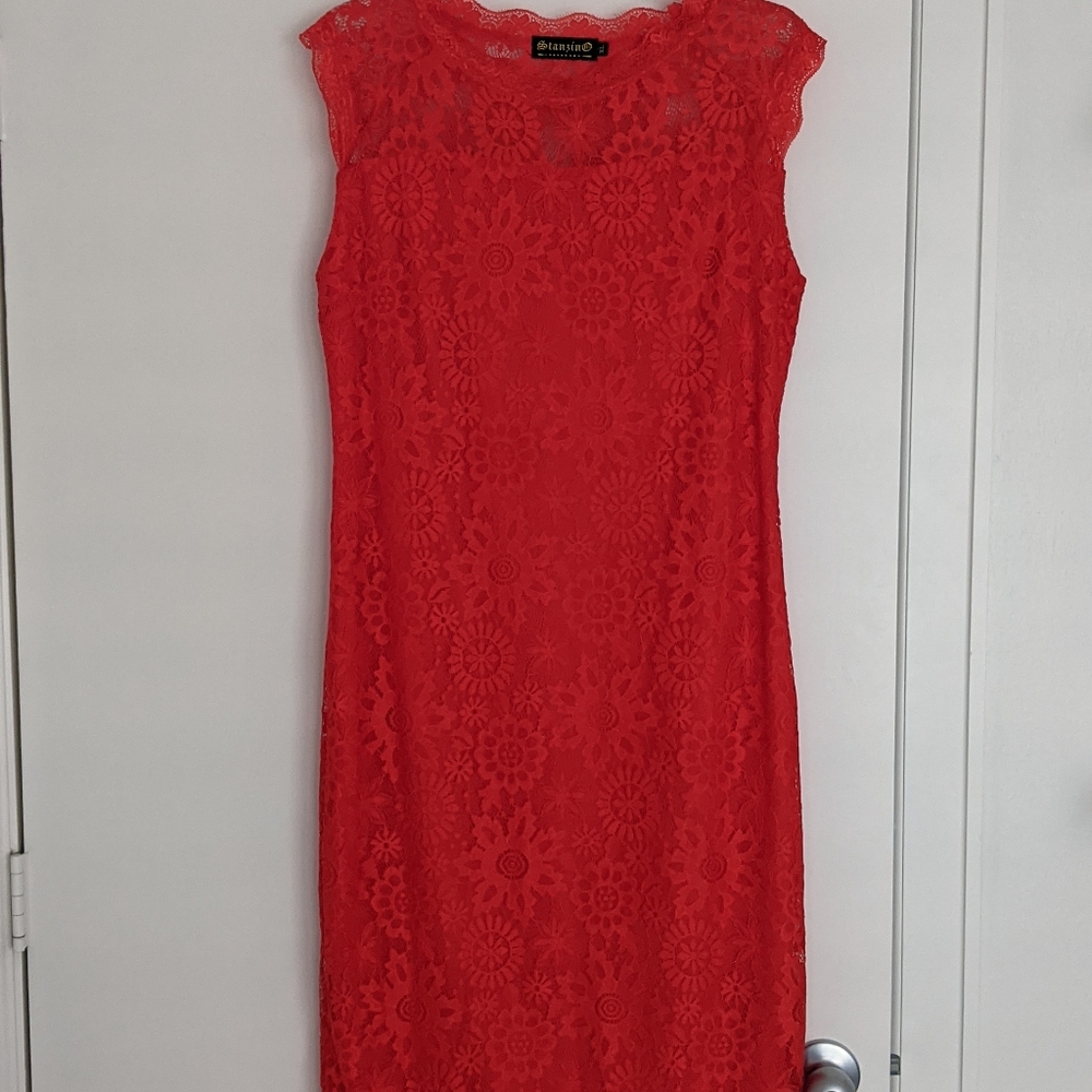 Red lace midi